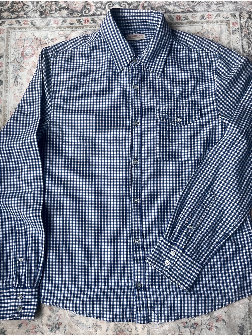 Buffalo David Bitton Navy and White Gingham Button-Down Shirt